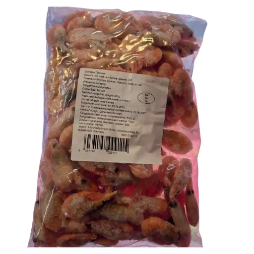 Grönland Garnelen gekocht, mit Kopf und Schale, glasiert, IQF (Pandalus Borealis)